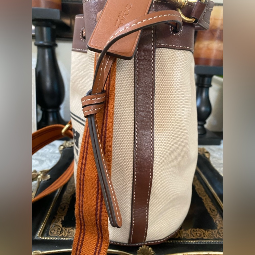 Coach Brown Canvas & Leather Field Bucket Bag with COACH badge, Medium - Picture 5 of 16